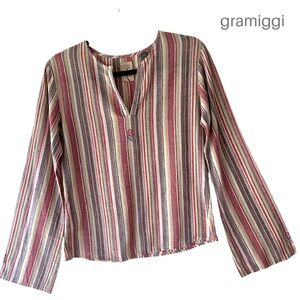 GRAMIGGI NWOT STRIPED EMBROIDERED BELL SHAPED LONG SLEEVE BOHO TOP | MEDIUM